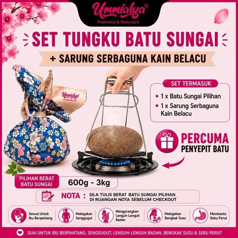 Set batu sungai + sarung serbaguna (kain belacu)